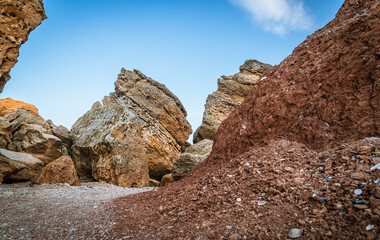 sea coast with rocks and blue sky