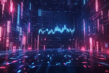 Futuristic Digital Landscape with Blue Light Trails