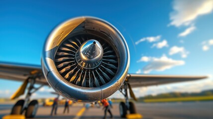 Airplane engine close-up airport photography outdoor ground perspective aviation technology insights