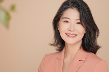 Fototapeta premium Smiling businesswoman with gray hair posing in studio setting