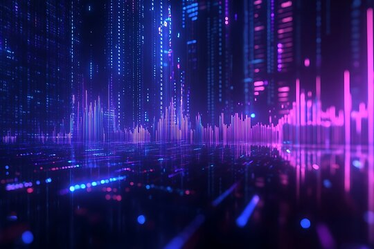 Purple Digital Network Background with Binary Code