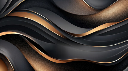 Obraz premium Abstract golden particles flowing and forming a luminous wavy surface with luxury abstract curved geometric lines, Abstract wavy black surface with lines, abstract background with floating lines.