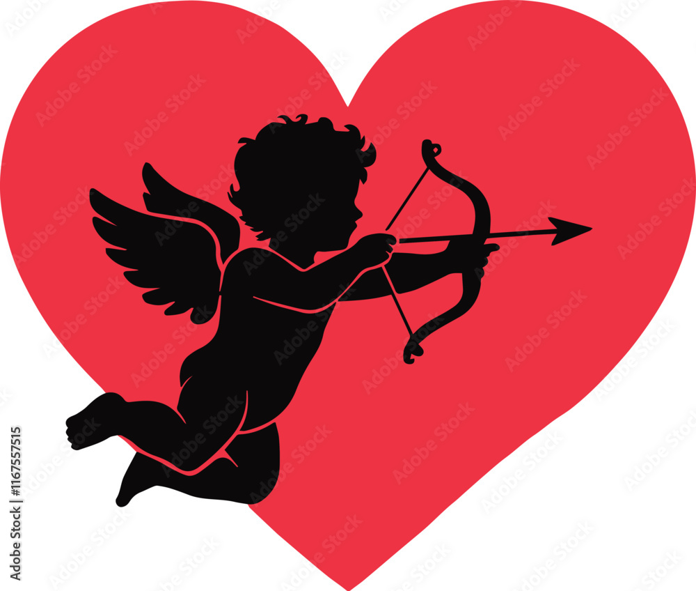 Wall mural cupid icon. love and valentine's day symbol. Cupid shooting arrow silhouette vector: