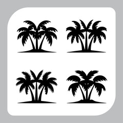 Set of Four Black Silhouette Palm Trees Elegant Nature Illustrations Classic Botanical Art.