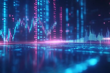 Blue Futuristic Technology Display with Analytics Data