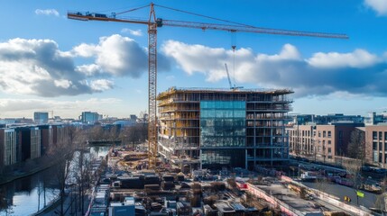 Naklejka premium Modern Building Construction Site Aerial View