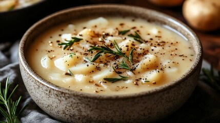 A bowl of soup with parsley on top