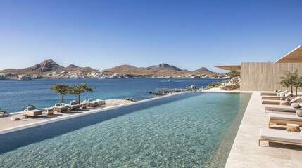 Fototapeta premium Luxury Infinity Pool Overlooking Aegean Sea in Greece