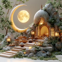Enchanted Moonlit Sanctuary: A Serene Ramadan Night Scene