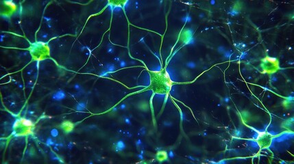 Microscopic View of Neural Network: A vibrant image showcasing the intricate connections of neurons, illuminating the complexity of the brain's structure and function.