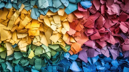 Fototapeta premium A vibrant arrangement of crumpled colored paper creating a textured rainbow effect.