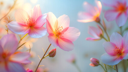 Delikatne pastelowe kwiaty w łagodnym porannym świetle 