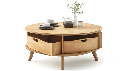 Compact Wooden Coffee Table with Storage Compartments for Practical Home Use