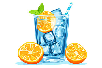 Isolated Cartoon style blue drink with orange slices and mint