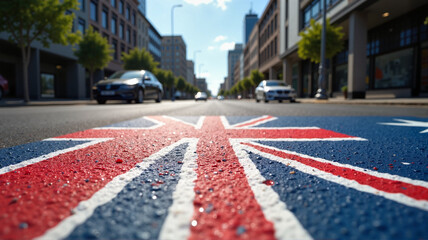 Australian Flag Painted on the Road in an Urban Street Setting, Australia Day