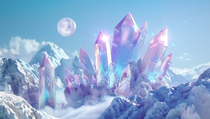 Fantasy Crystal Landscape with Majestic Purple and Blue Crystals