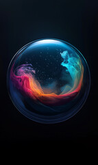 Colorful swirling patterns in a spherical glass formation against a dark background