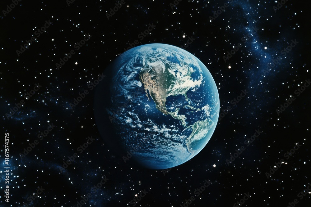 Wall mural blue planet earth floating in deep space surrounded by stars and cosmic elements