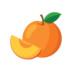 Whole Peach Fruit with Slice Vector Illustration - Cartoon, Clipart, Line Art Design File.eps