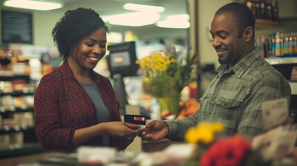 Couple making a payment at a store