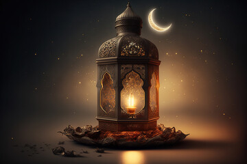 Intricate Arabic Lantern Illuminating the Night