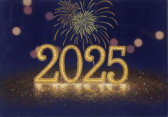 Celebrate the arrival of 2025 with joyous fireworks and sparkling decorations. Generative AI