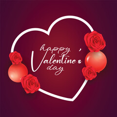 Beautiful happy valentines day with heart rose and balloons 