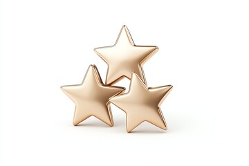 Obraz premium Three gold stars elegantly arranged on a white background, symbolizing achievement and excellence. Perfect for design, awards, or branding concepts.