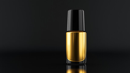 a gold nail polish with black cap isolated on 3 d black background