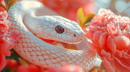 The white snake among the peonies represents the Year of the Snake, a symbol of wealth, wealth, and honesty during the Chinese New Year.