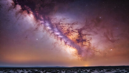Fototapeta premium Milky way galaxy shining over desert landscape at night