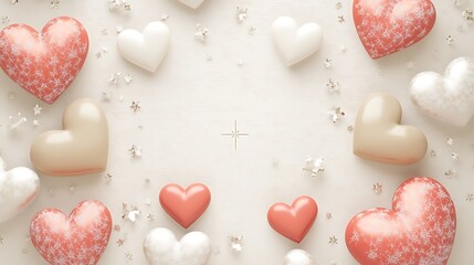 Obraz premium Festive Hearts Arranged on a White Wooden Background