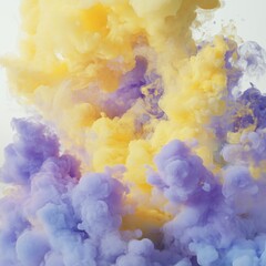 Fototapeta premium A cloud of yellow and purple powder in motion, blending to create a vibrant and abstract effect.