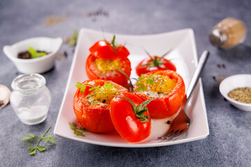 healthy appetizer, stuffed tomato with egg