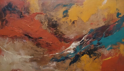 Fototapeta premium Abstract painting texture with red orange yellow and blue colors
