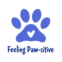 A blue paw print with a heart shape in the center, with the text 