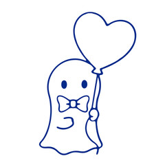 A cute ghost holding a heart-shaped balloon