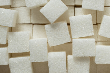 Cubes of white crystalline beetroot refined sugar.