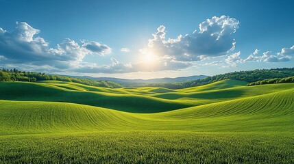Fototapeta premium Rolling Green Hills Under A Sunny Sky