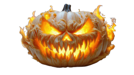 Fiery Lit Halloween Jack-o'-Lantern With Flame Effects and PNG background