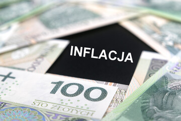 Inflation, house symbol, Polish money - hundred zloty.

