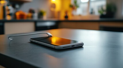 Modern Phone on Countertop with Cable and Natural Light