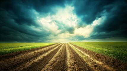 Obraz premium Dramatic Sky Over Farm Landscape with Diffused Light