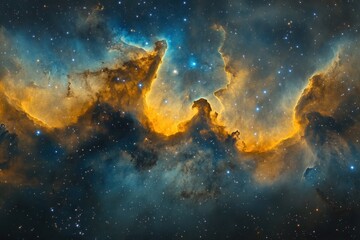 Fototapeta premium Vibrant cosmic clouds illuminate the night sky in a stunning display of stellar formations and distant galaxies