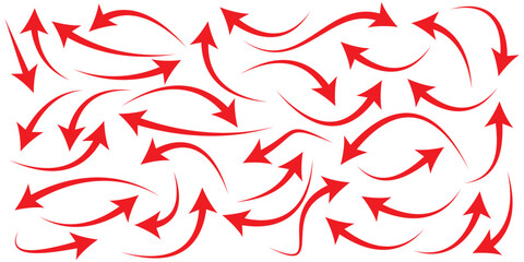 Red arrow icon on white background. flat style. arrow icon for your web site design, logo, app, UI. arrow indicated the direction symbol. curved arrow sign. Red curve arrow icon vector set.