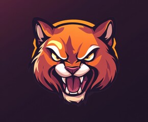 Fototapeta premium Snarling orange wildcat with piercing eyes, stylized as an aggressive logo design.