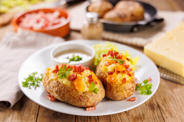 stuffed baked potato with cheese and bacon