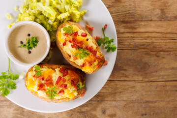 stuffed baked potato with cheese and bacon