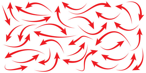 Red arrow icon on white background. flat style. arrow icon for your web site design, logo, app, UI. arrow indicated the direction symbol. curved arrow sign. Red curve arrow icon vector set.