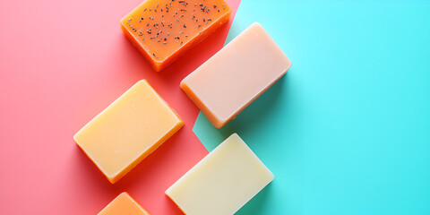 Colorful Soap Bars on Pastel Background